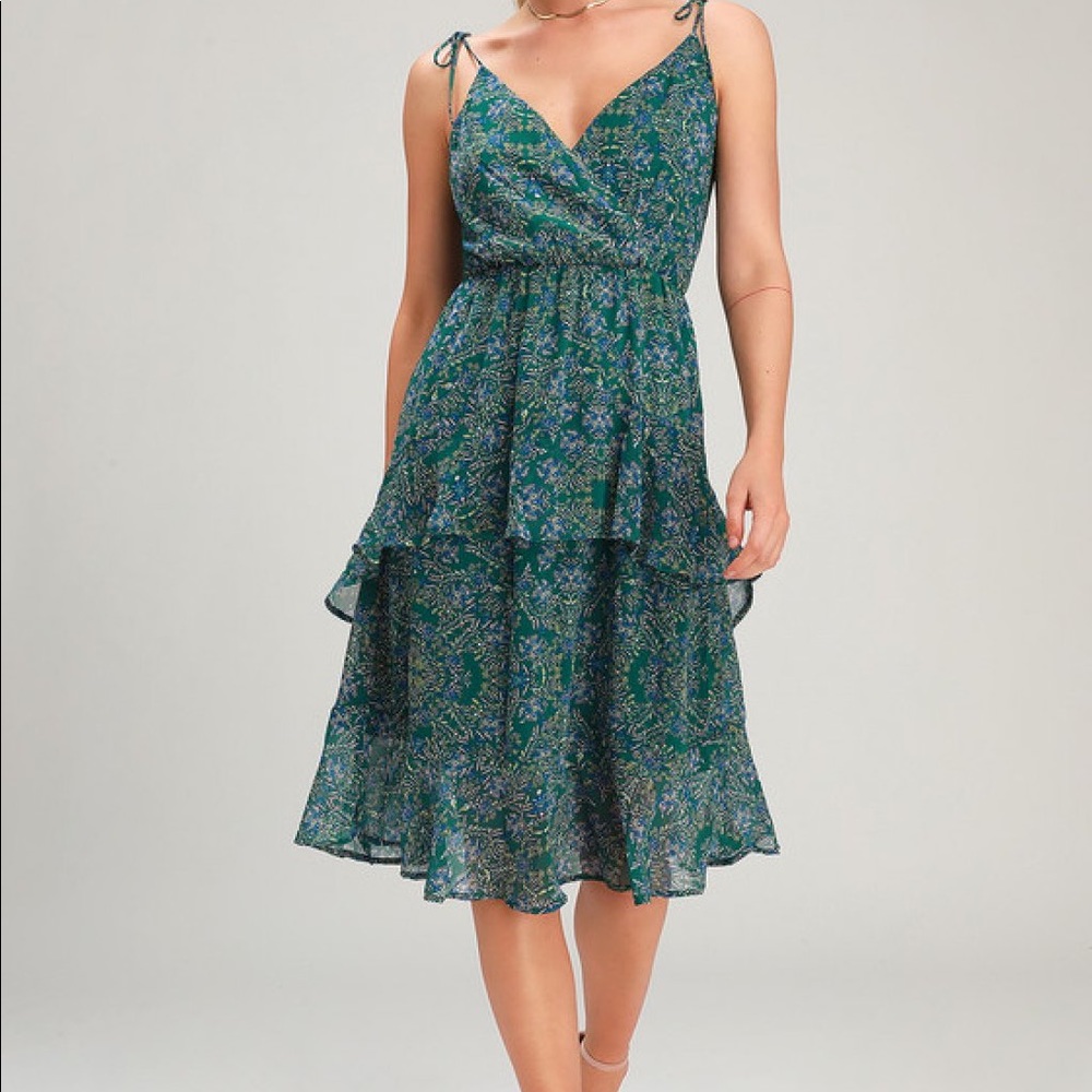 Lulus Loveable Lucille Green Floral Print Dress
